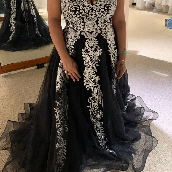Elegant Black and White Embroidered Gown